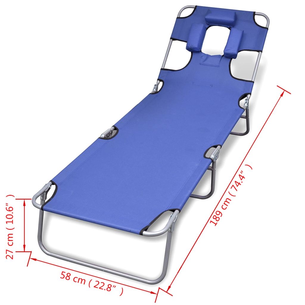 vidaXL Tumbona plegable de acero con cojín de cabeza acero azul