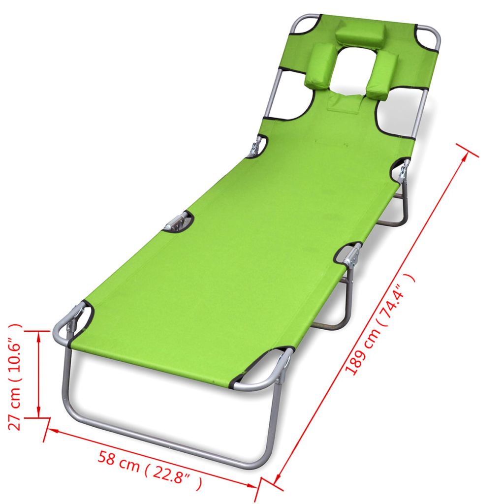 vidaXL Tumbona plegable de acero y cojín de cabeza acero verde manzana