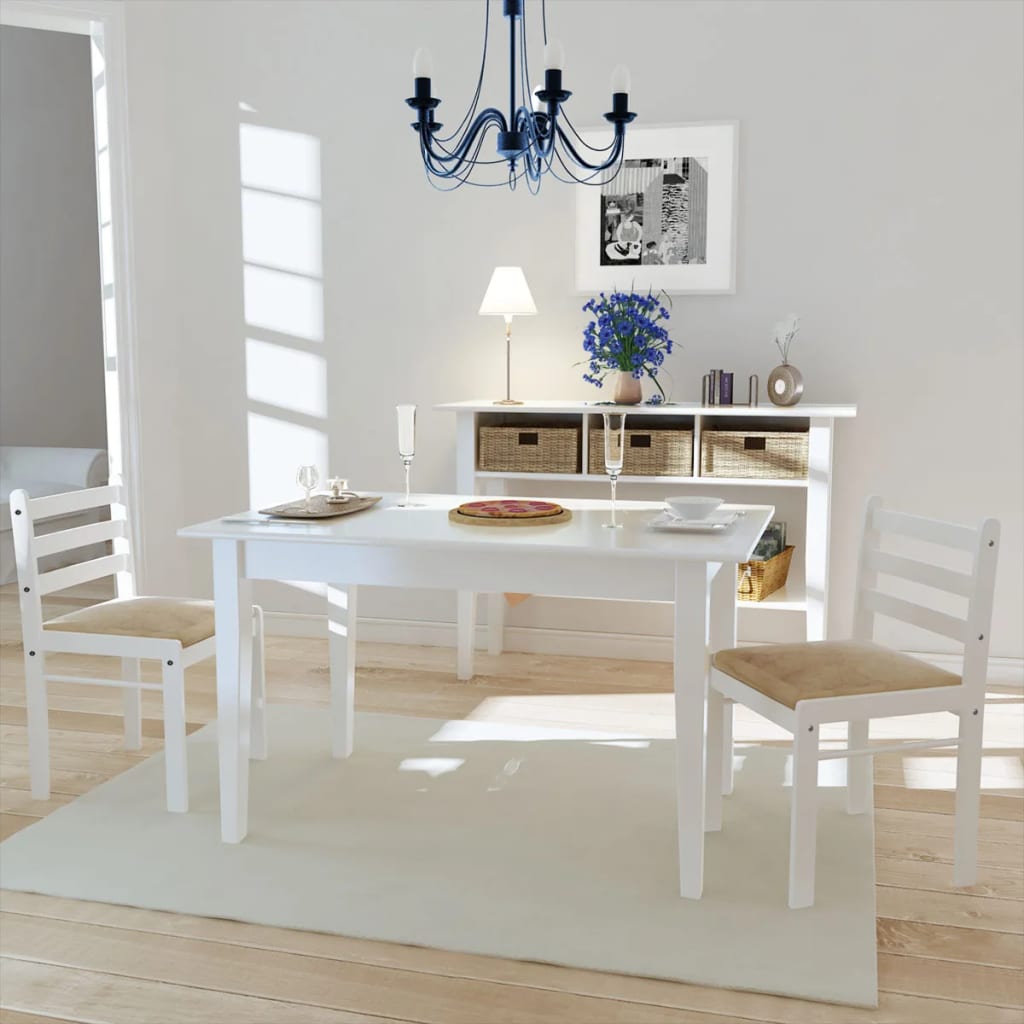 vidaXL Sillas de comedor 2 uds madera maciza caucho terciopelo blanco