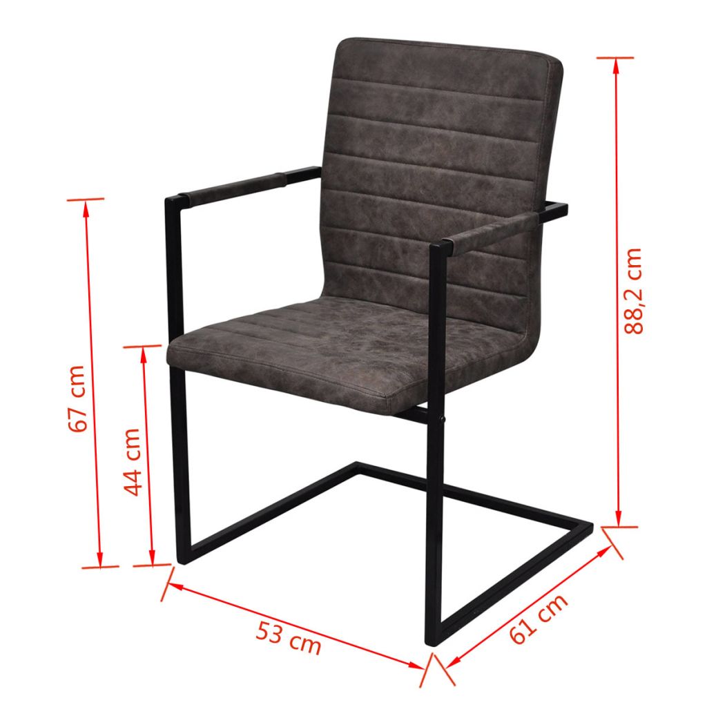 vidaXL Sillas de comedor voladizas 2 unidades cuero sintético marrón