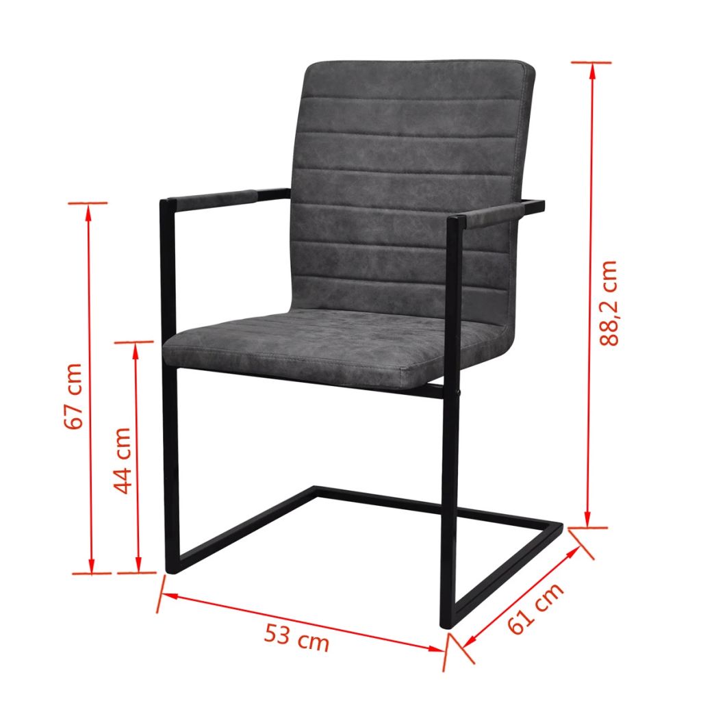 vidaXL Sillas voladizas de comedor 2 unidades cuero sintético gris