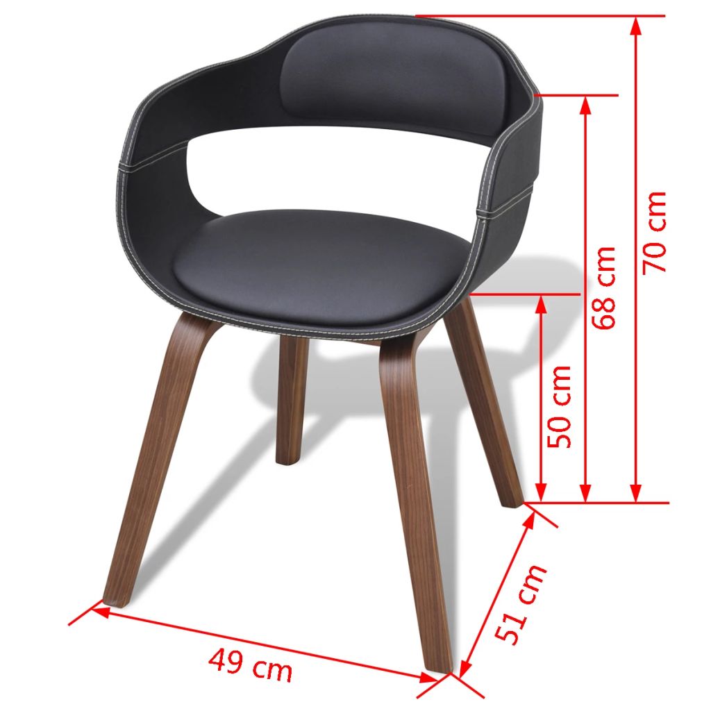 vidaXL Sillas de comedor 2 uds madera curvada y cuero sintético negro