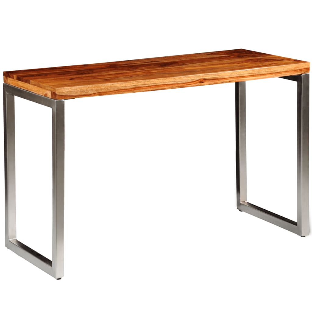 vidaXL Mesa de comedor con patas de acero madera maciza