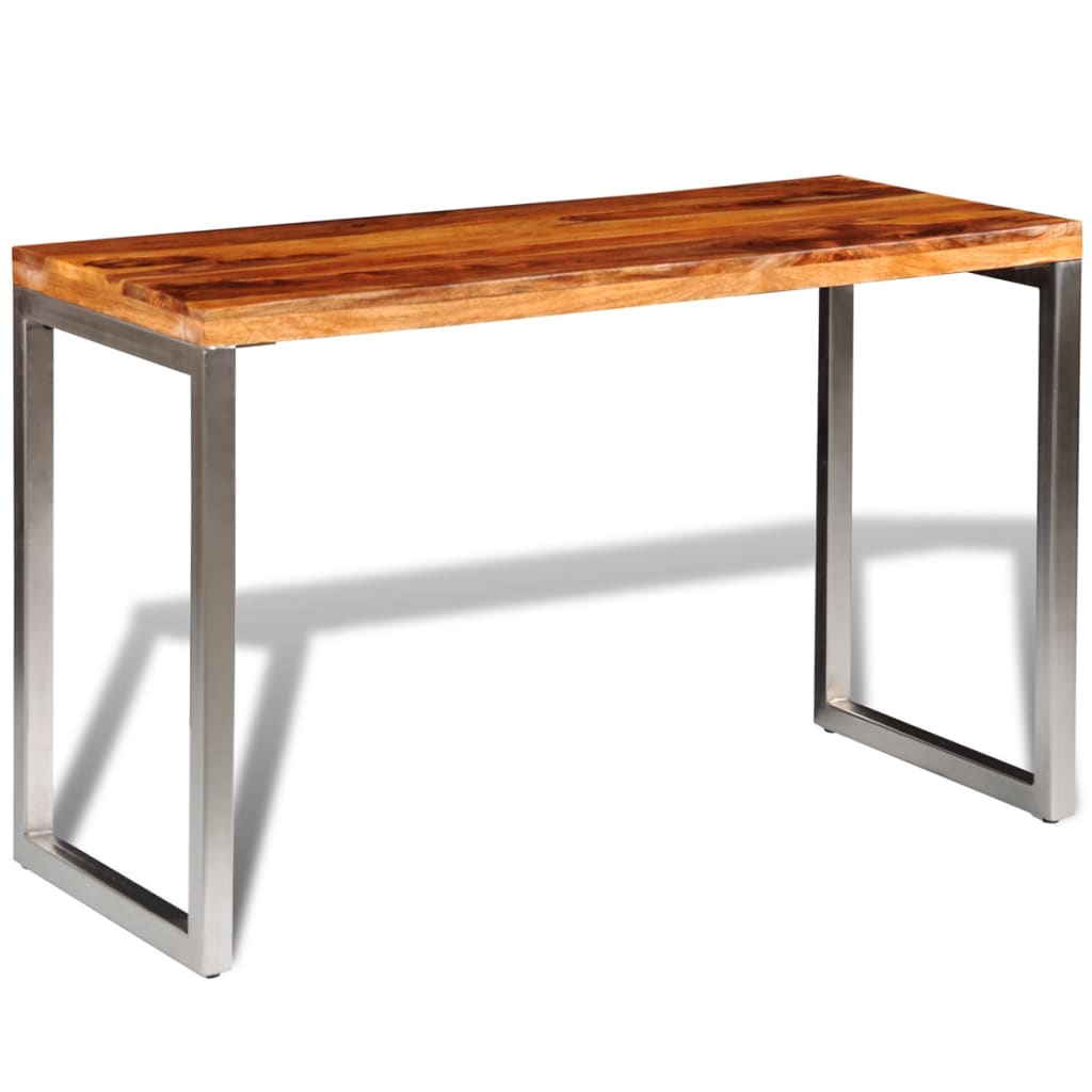 vidaXL Mesa de comedor con patas de acero madera maciza