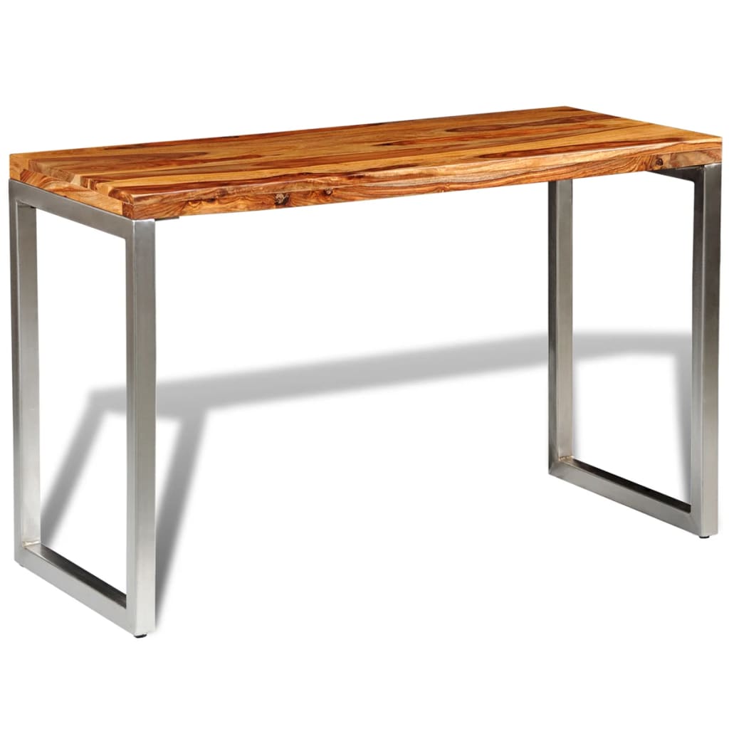 vidaXL Mesa de comedor con patas de acero madera maciza