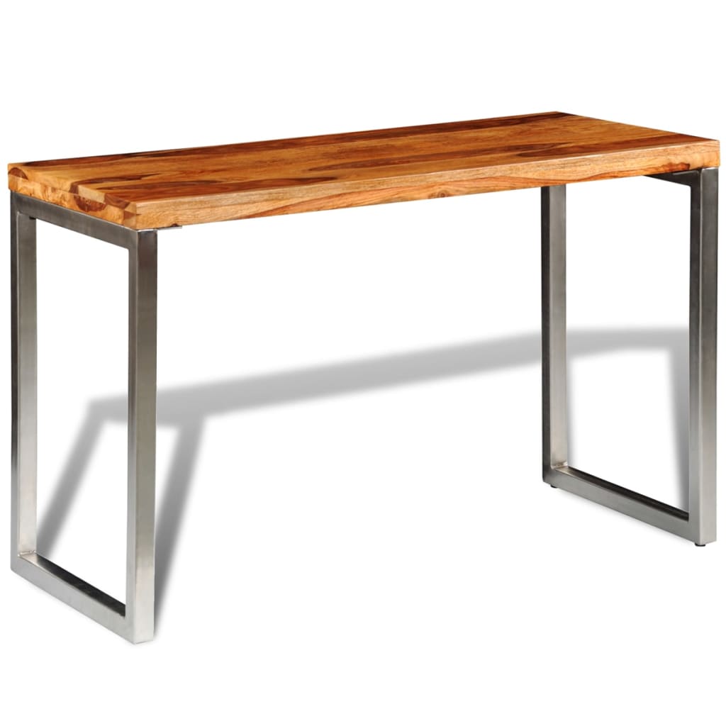 vidaXL Mesa de comedor con patas de acero madera maciza