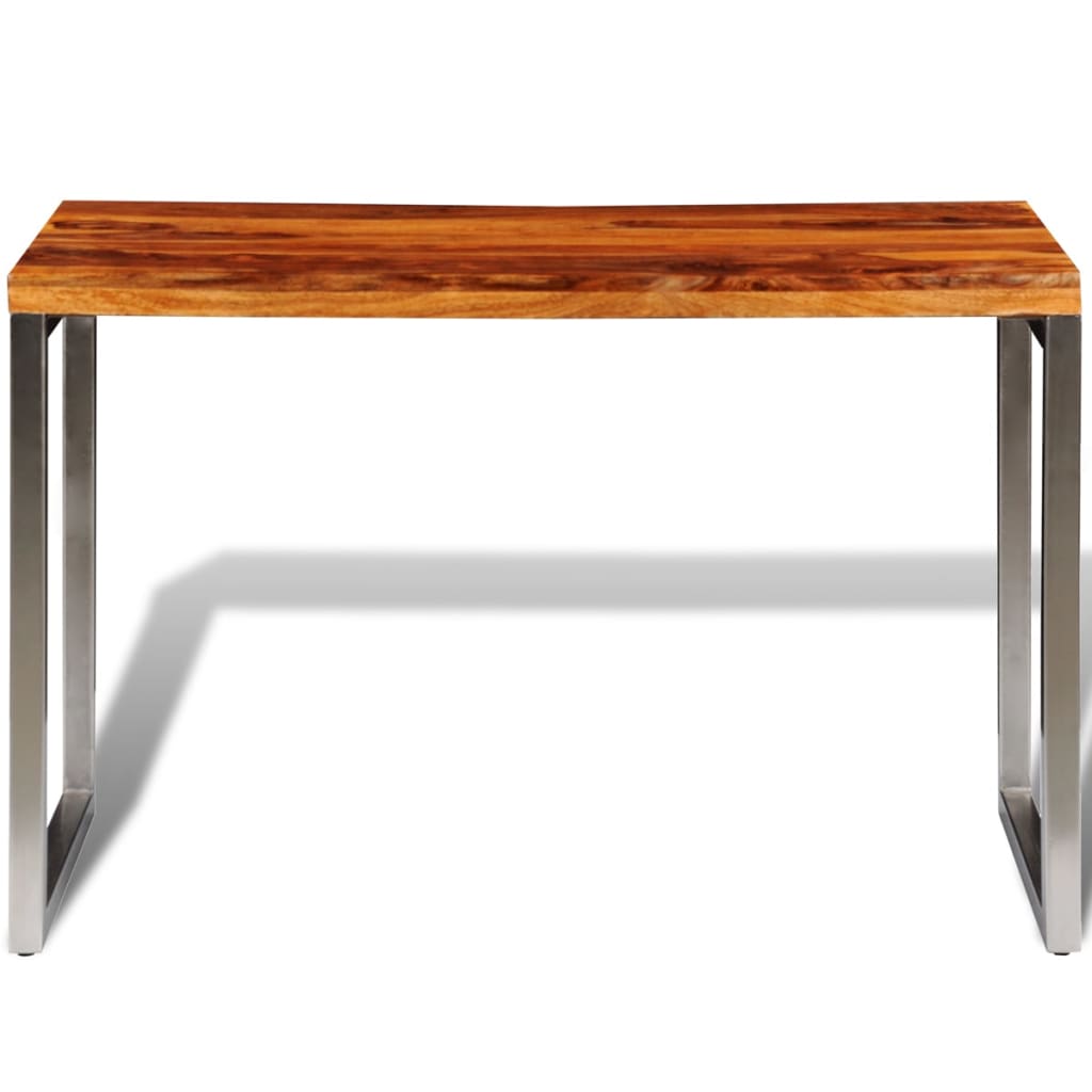 vidaXL Mesa de comedor con patas de acero madera maciza