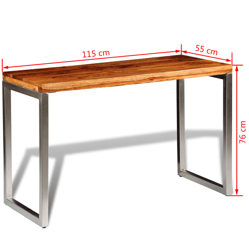 vidaXL Mesa de comedor con patas de acero madera maciza