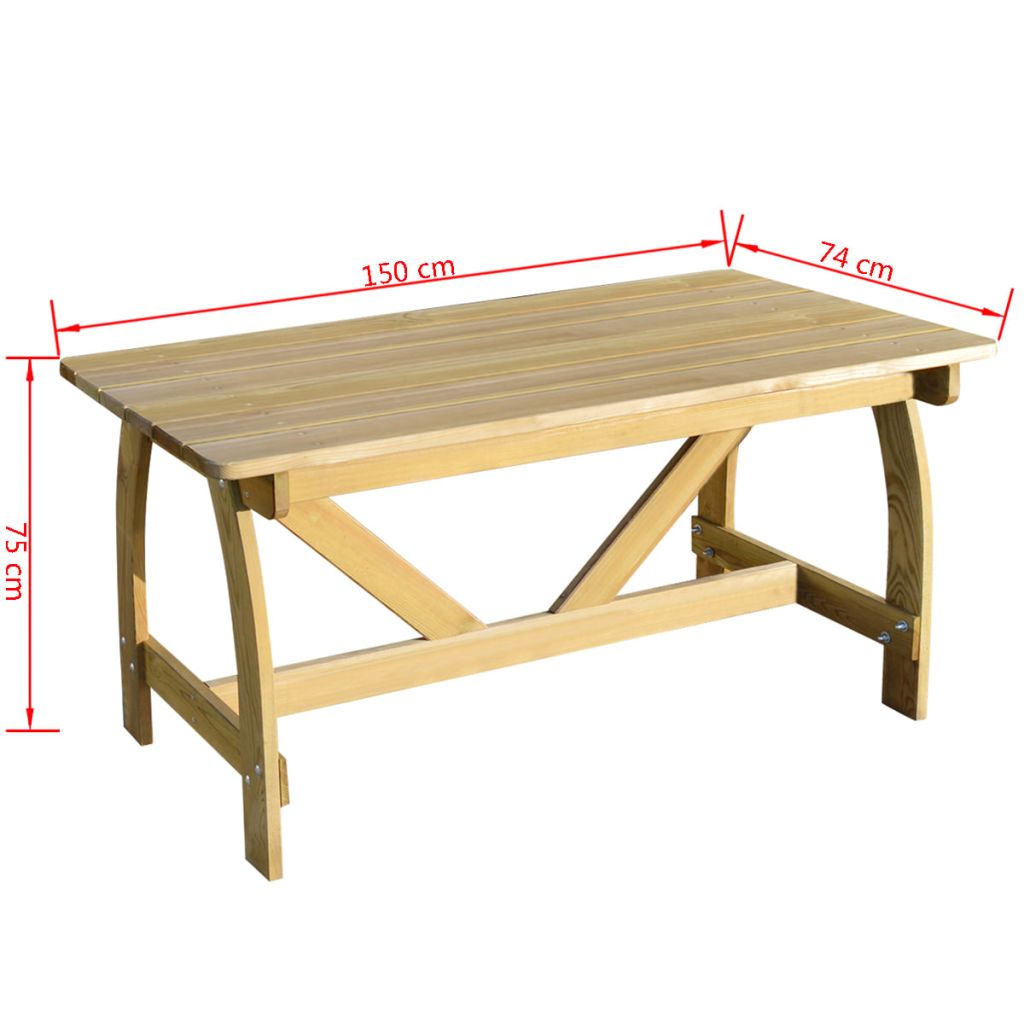 vidaXL Mesa de jardín de madera de pino impregnada 150x74x75 cm