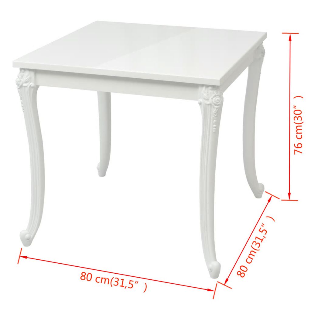 vidaXL Mesa de comedor blanco brillante 80x80x76 cm