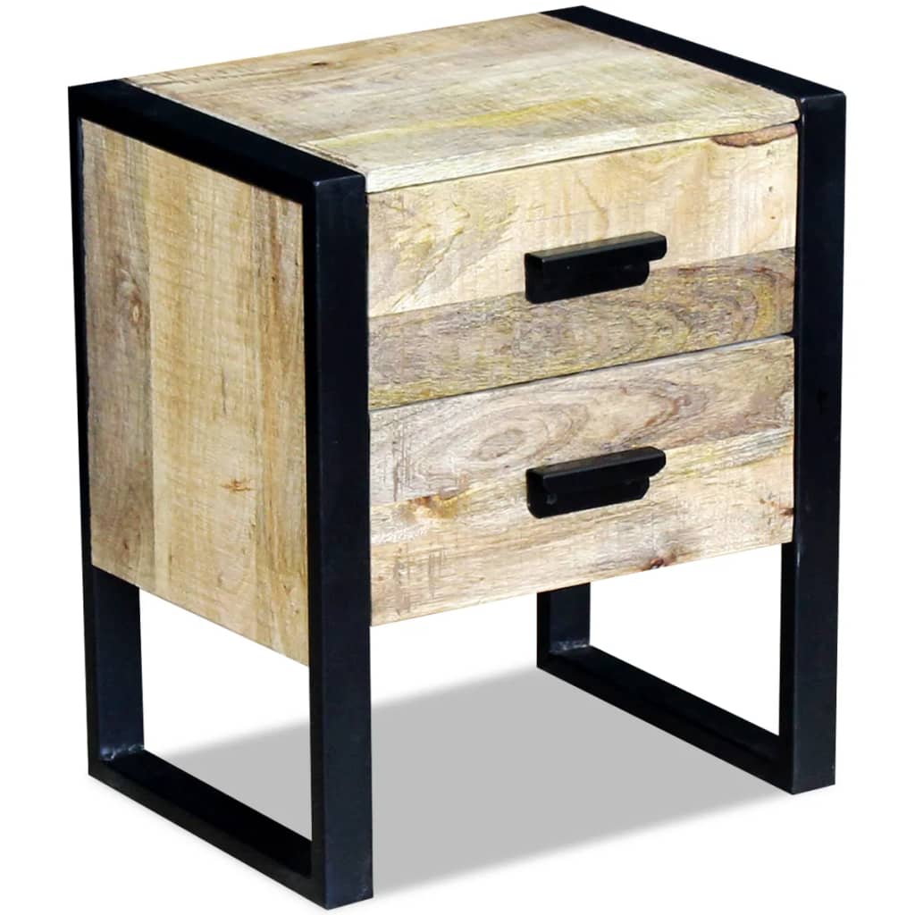 vidaXL Mesa auxiliar con 2 cajones madera maciza de mango 43x33x51 cm