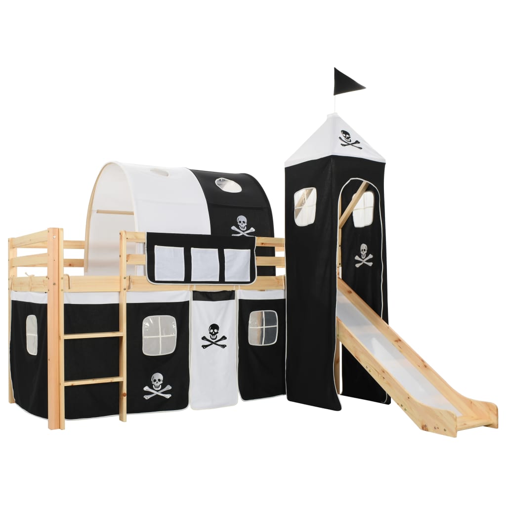 vidaXL Cama alta para niños tobogán y escalera madera pino 97x208 cm