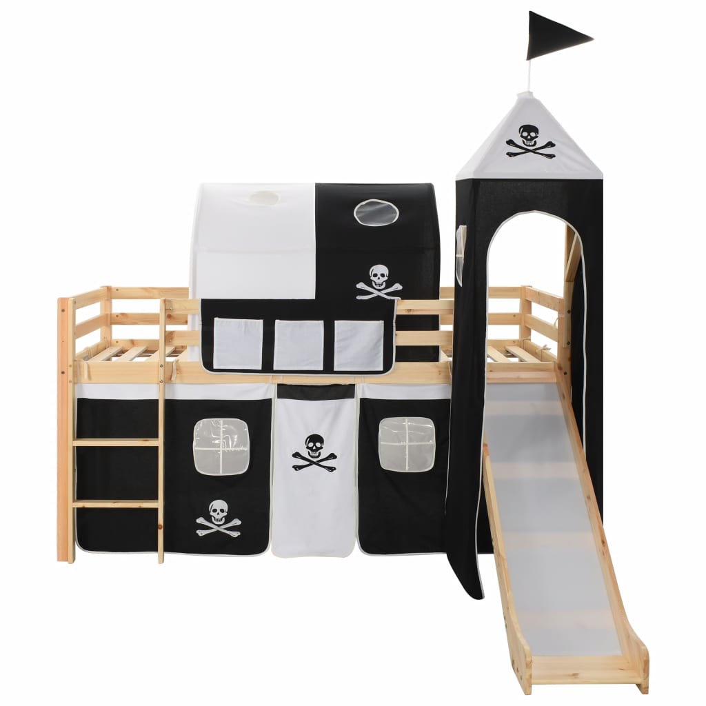 vidaXL Cama alta para niños tobogán y escalera madera pino 97x208 cm