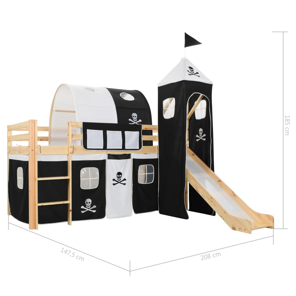 vidaXL Cama alta para niños tobogán y escalera madera pino 97x208 cm