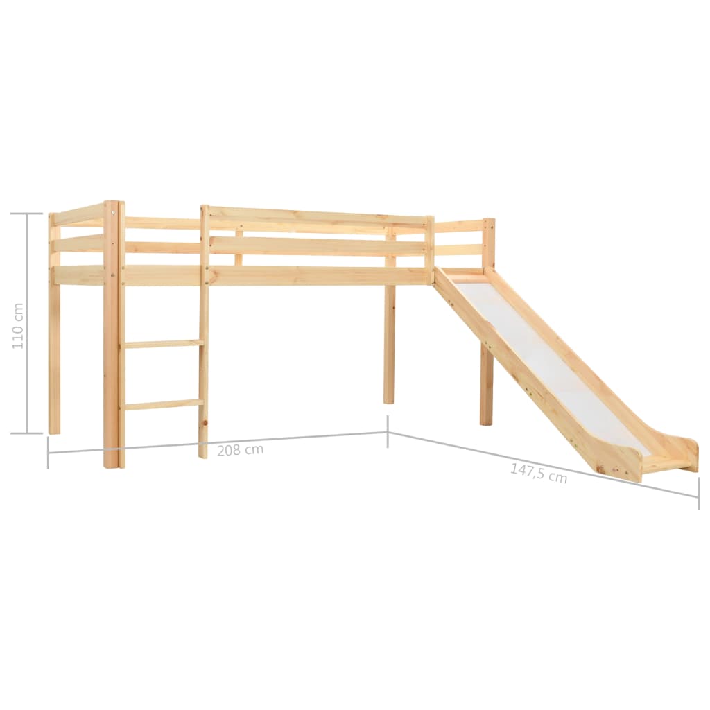 vidaXL Cama alta para niños tobogán y escalera madera pino 97x208 cm