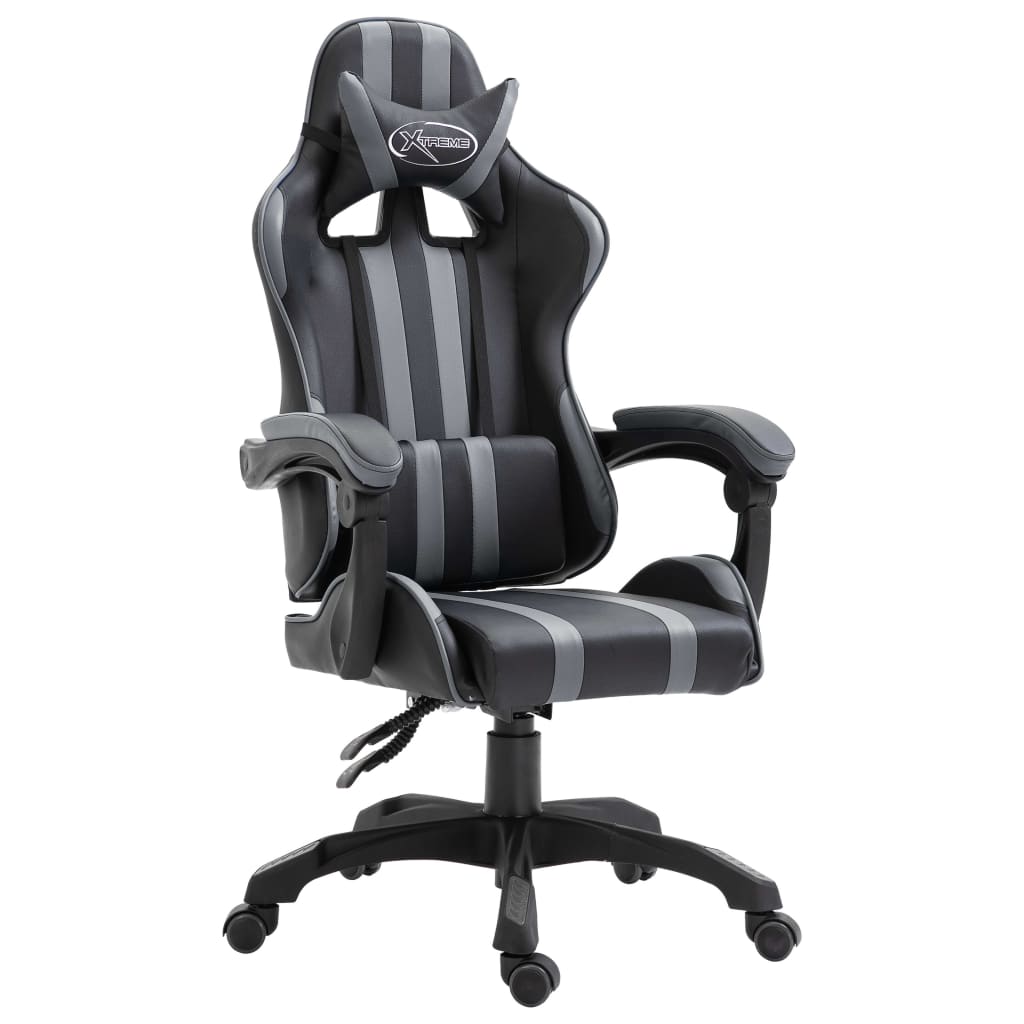 vidaXL Silla de gaming de cuero sintético gris