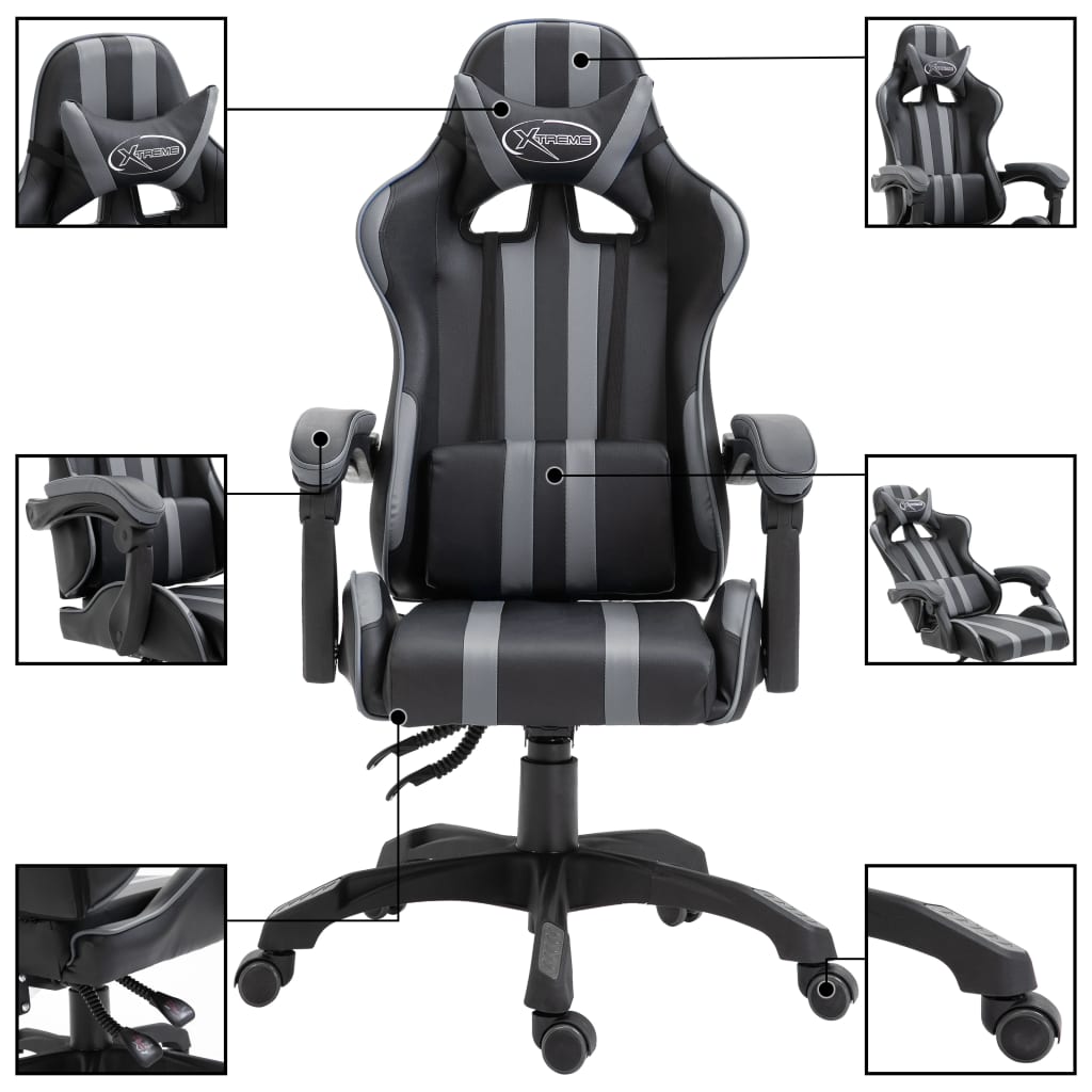 vidaXL Silla de gaming de cuero sintético gris