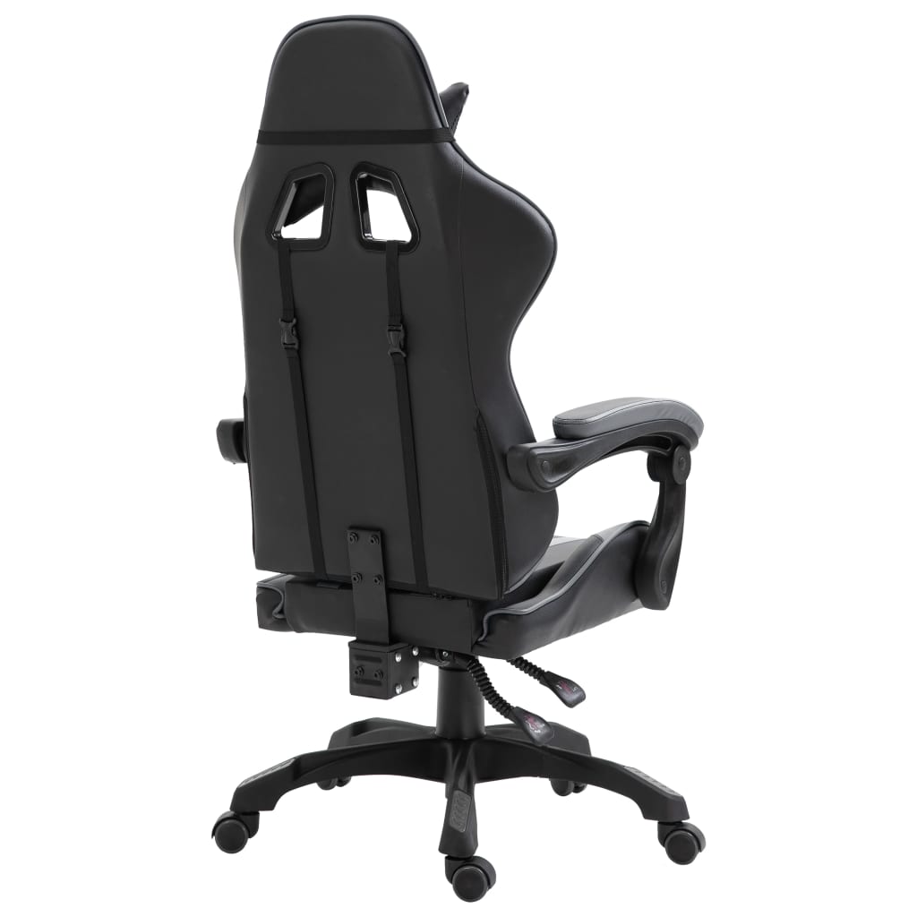 vidaXL Silla de gaming de cuero sintético gris