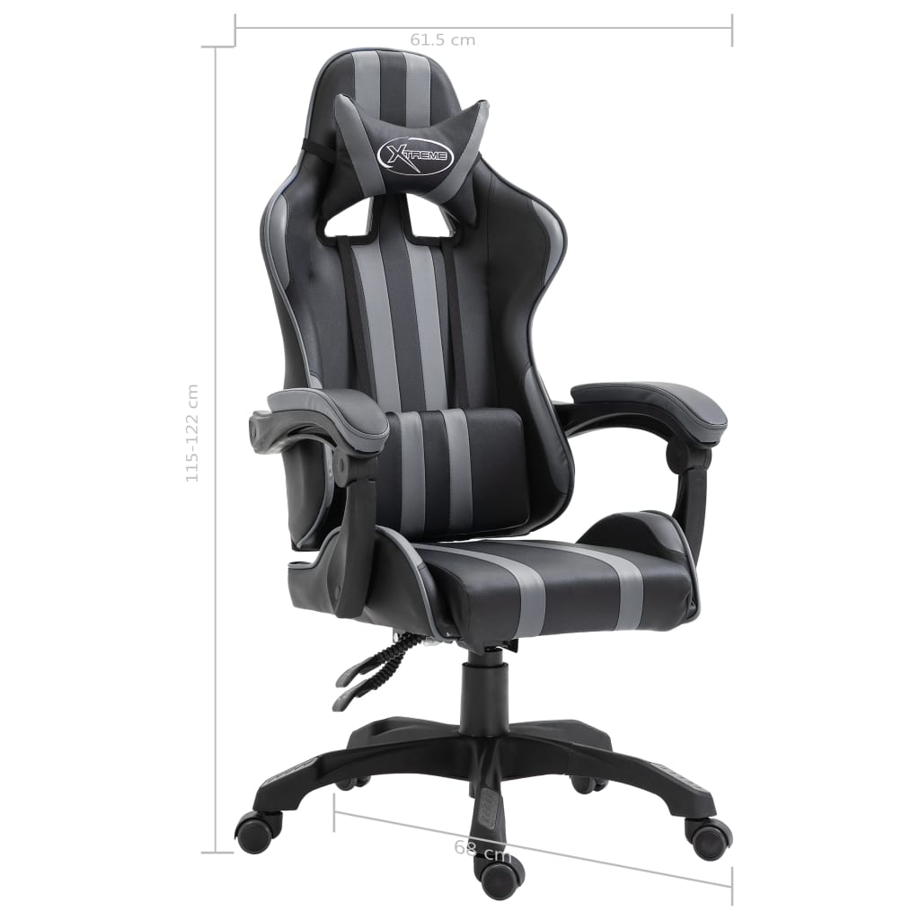 vidaXL Silla de gaming de cuero sintético gris