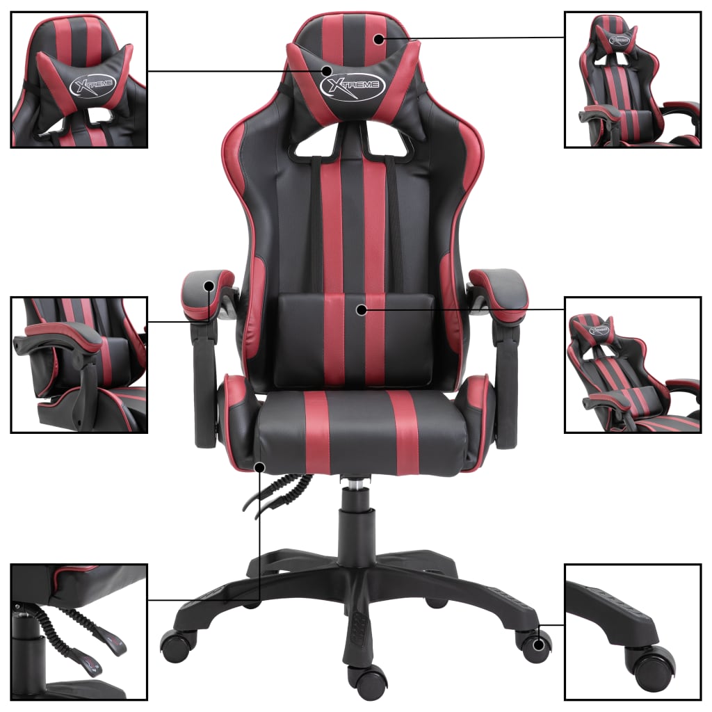 vidaXL Silla de gaming de cuero sintético color vino tinto