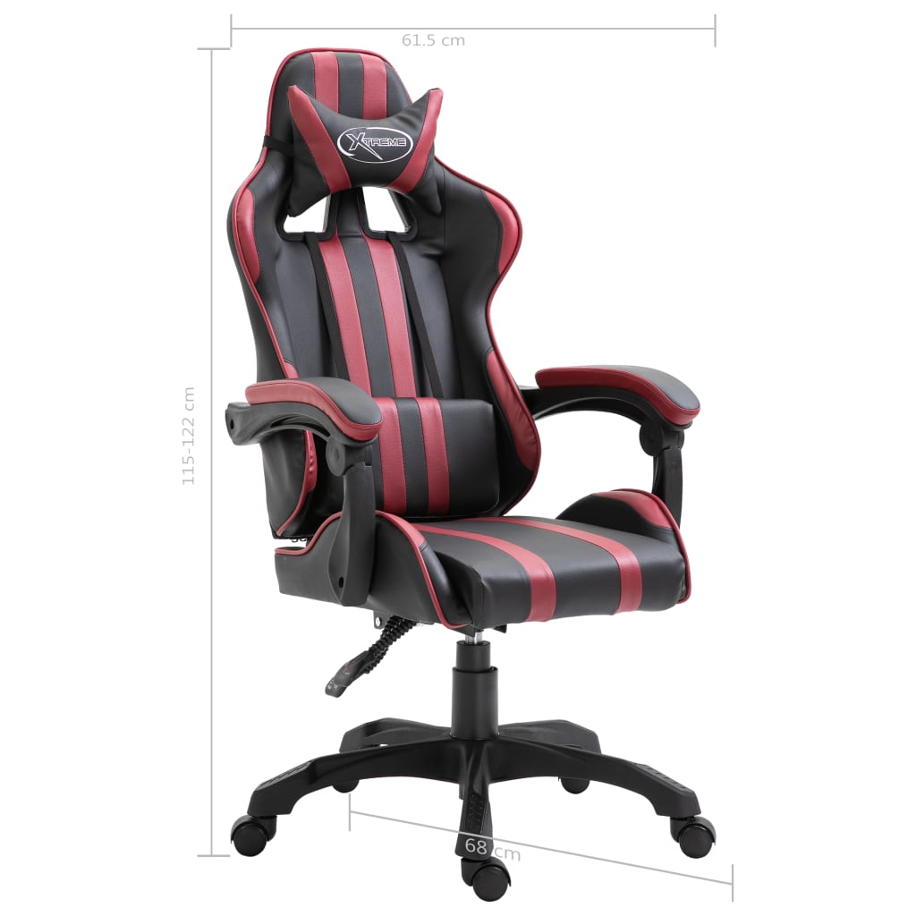 vidaXL Silla de gaming de cuero sintético color vino tinto