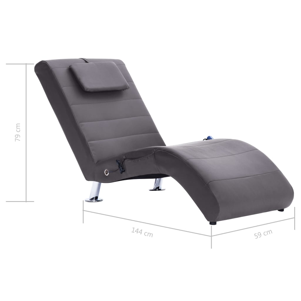 vidaXL Diván de masaje con almohada de cuero artificial gris