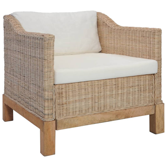 vidaXL Sillón con cojines ratán natural