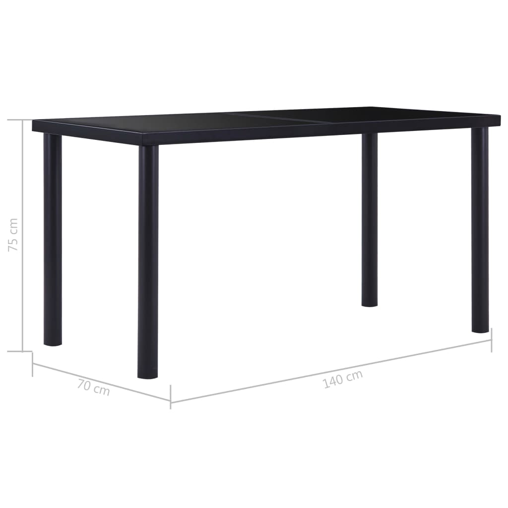 vidaXL Mesa de comedor de vidrio templado negro 140x70x75 cm