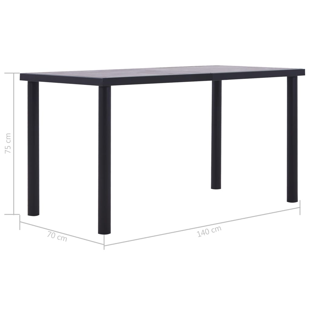 vidaXL Mesa de comedor de MDF negro y gris hormigón 140x70x75 cm