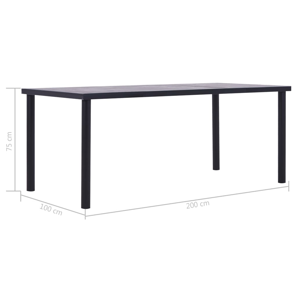 vidaXL Mesa de comedor de MDF negro y gris hormigón 200x100x75 cm