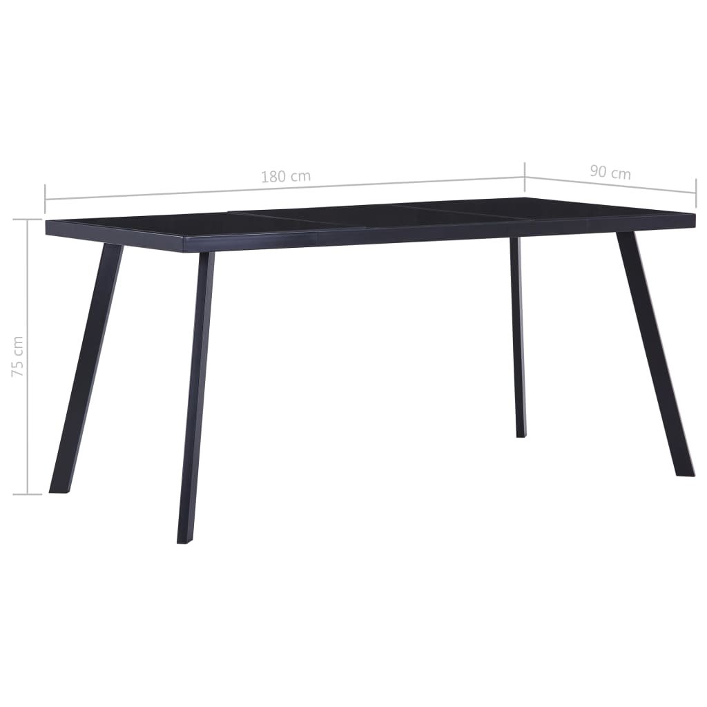 vidaXL Mesa de comedor de vidrio templado negro 180x90x75 cm