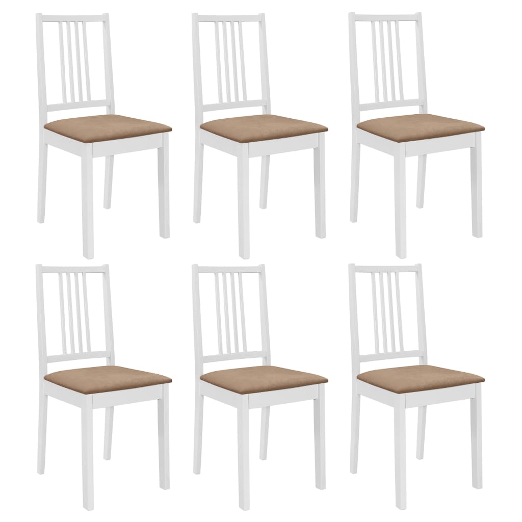 vidaXL Sillas de comedor con cojines de madera maciza blanca 6 unidades