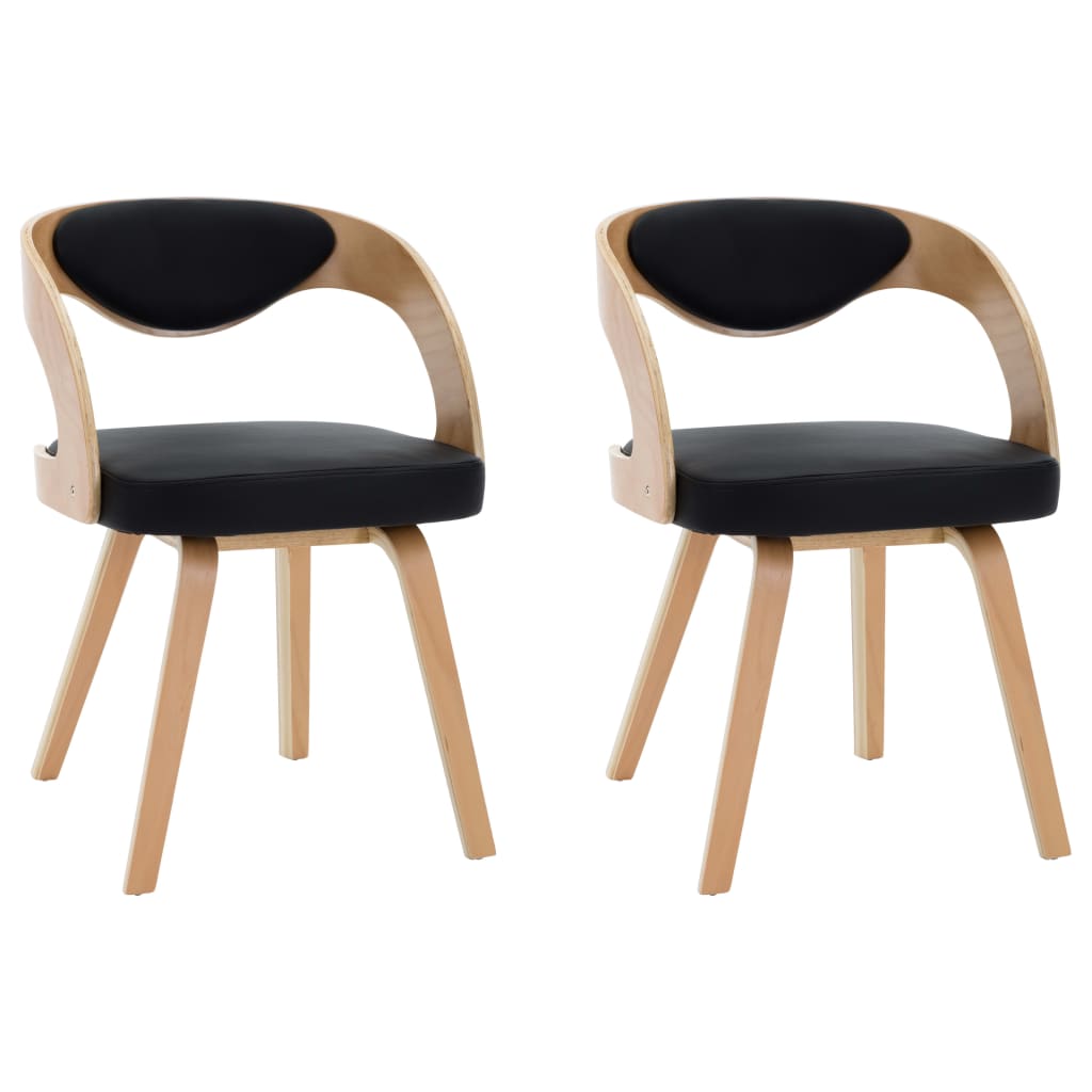 vidaXL Sillas de comedor 2 uds madera curvada y cuero sintético negro