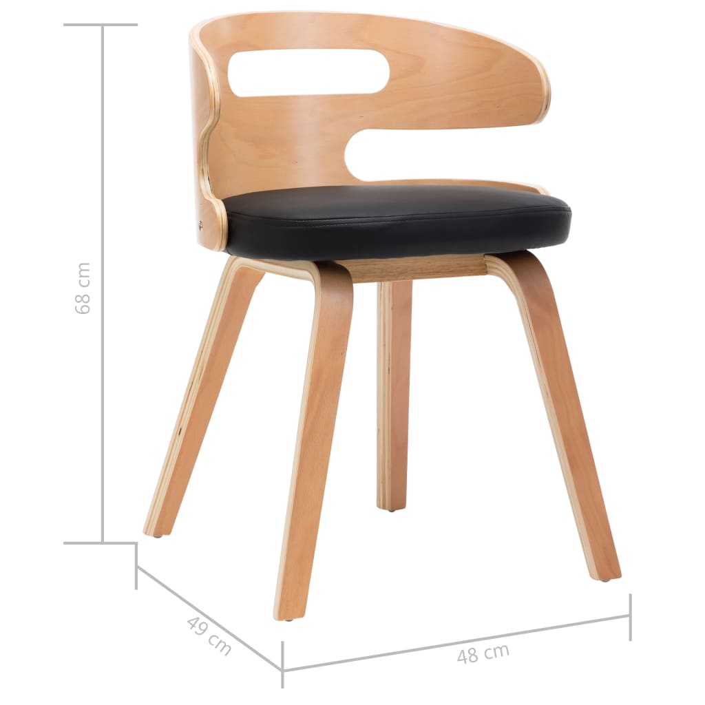 vidaXL Sillas de comedor 2 uds madera curvada y cuero sintético negro