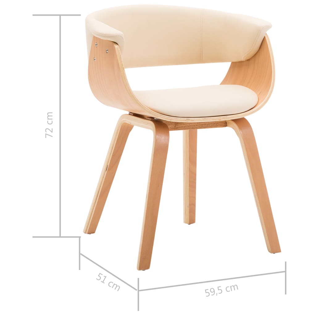 vidaXL Silla de comedor madera curvada y cuero sintético crema