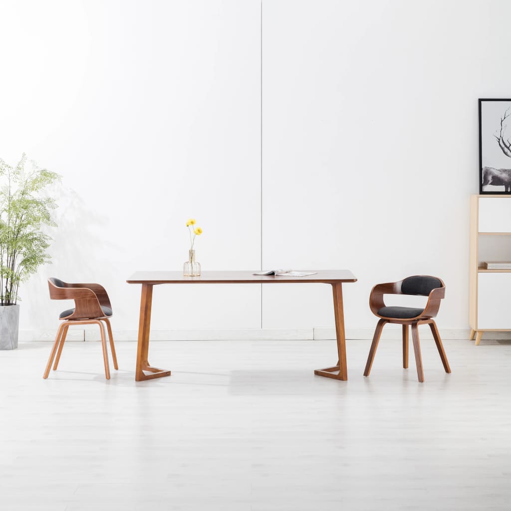 vidaXL Silla de comedor tela y madera curvada gris oscuro