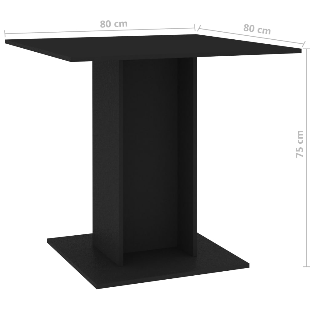 vidaXL Mesa de comedor de madera contrachapada negro 80x80x75 cm