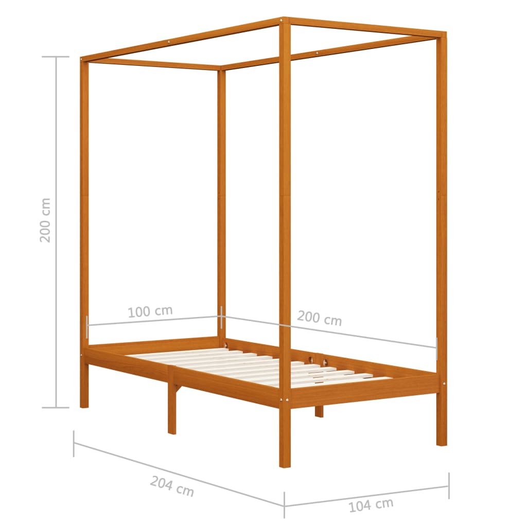 vidaXL Cama con dosel sin colchón madera maciza marrón miel 100x200 cm