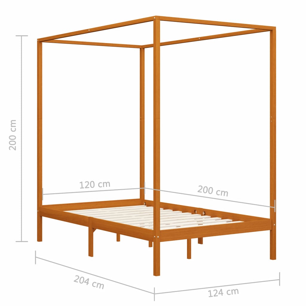 vidaXL Cama con dosel sin colchón madera maciza marrón miel 120x200 cm