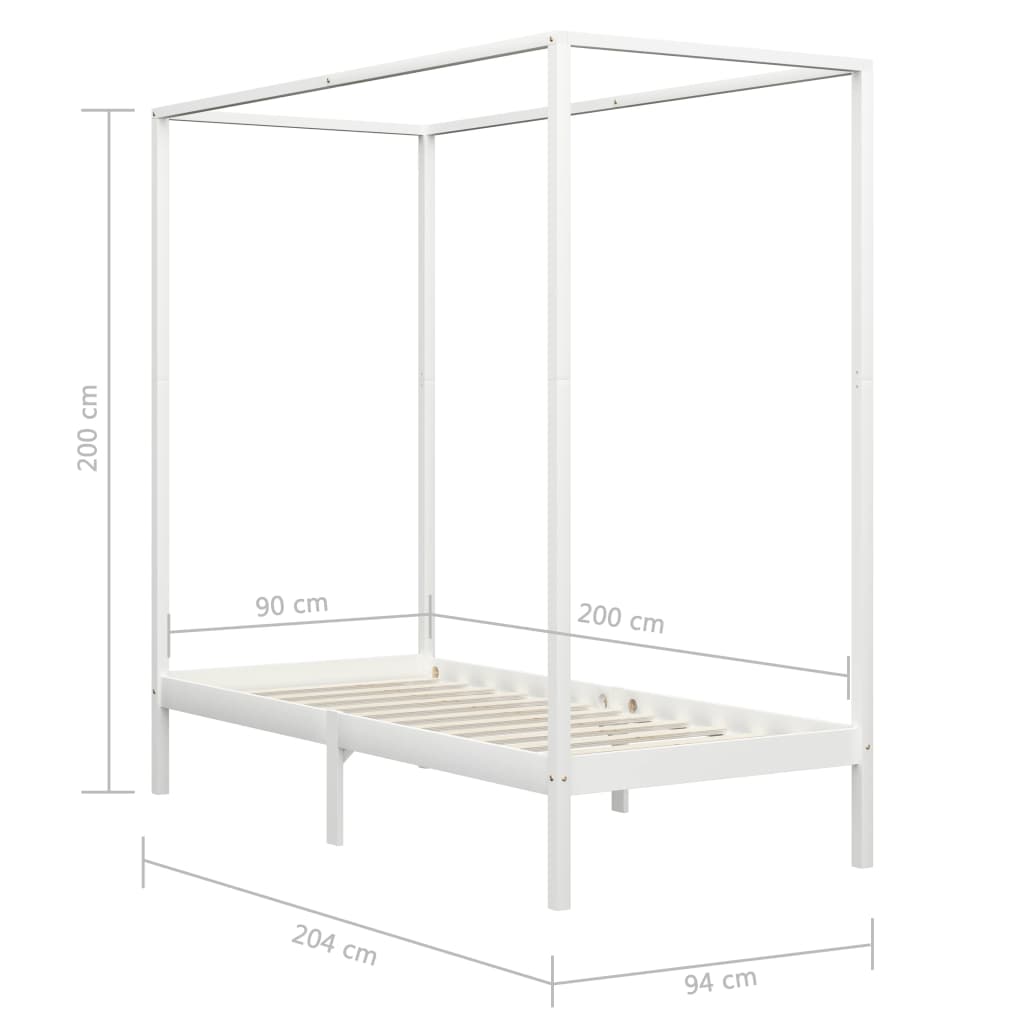 vidaXL Cama con dosel sin colchón madera maciza blanco 90x200 cm