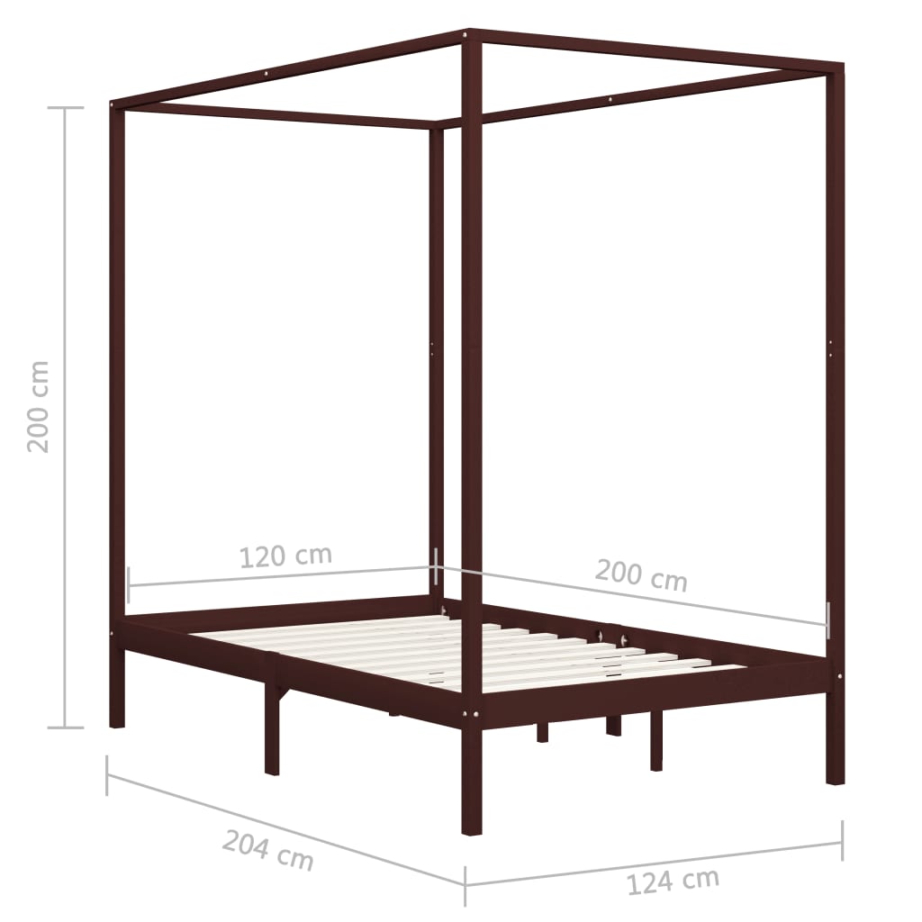 vidaXL Cama con dosel sin colchón madera maciza marrón 120x200 cm