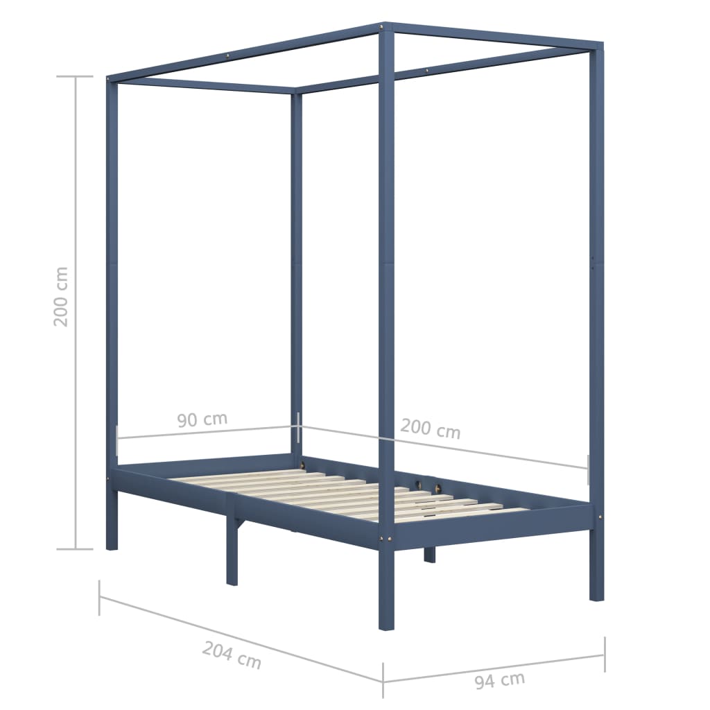 vidaXL Cama con dosel sin colchón madera maciza gris 90x200 cm