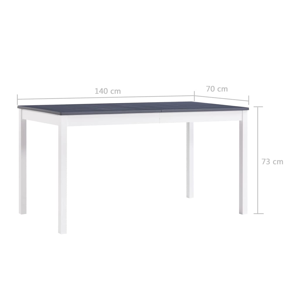 vidaXL Mesa de comedor de madera de pino blanco y gris 140x70x73 cm