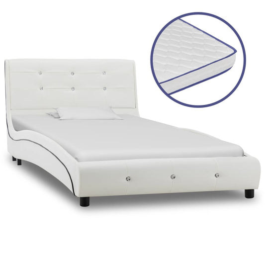 vidaXL Cama con colchón viscoelástico cuero sintético blanco 90x200 cm