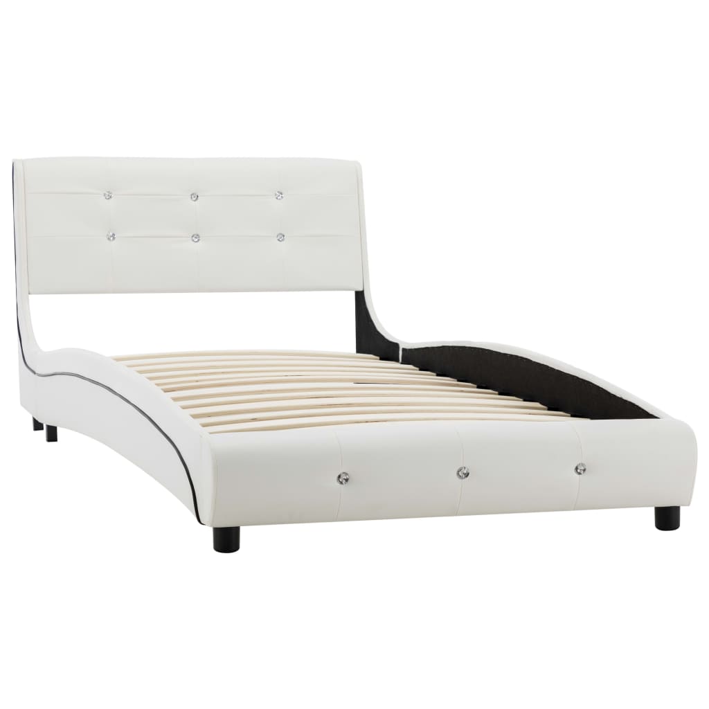 vidaXL Cama con colchón viscoelástico cuero sintético blanco 90x200 cm