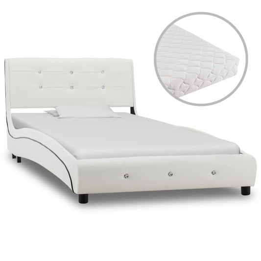 vidaXL Cama con colchón cuero sintético blanco 90x200 cm