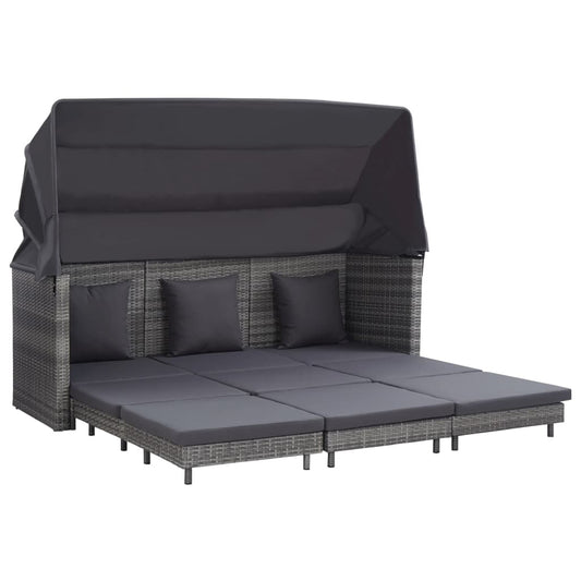 vidaXL Sofá cama extensible 3 plazas con capota ratán sintético gris