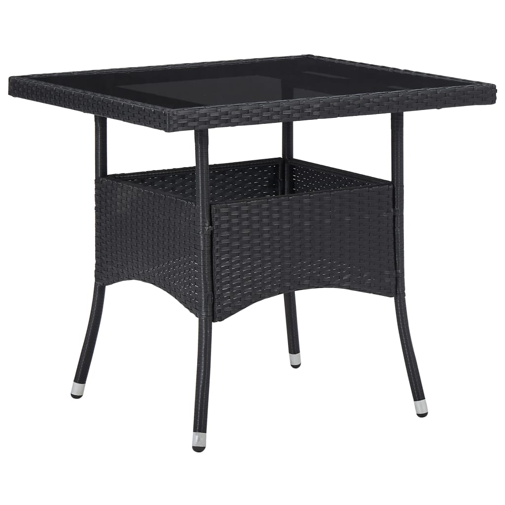 vidaXL Mesa de comedor para jardín ratán sintético y vidrio negro