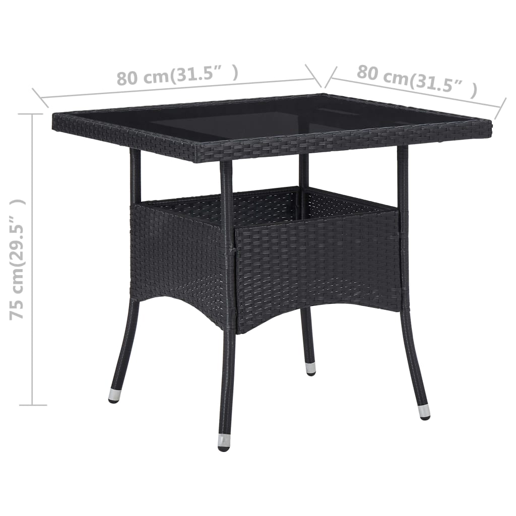 vidaXL Mesa de comedor para jardín ratán sintético y vidrio negro