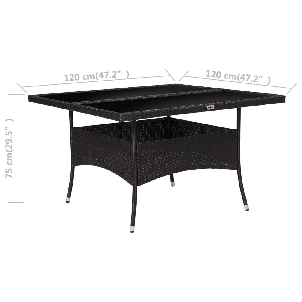 vidaXL Mesa de comedor de jardín ratán sintético y vidrio negro